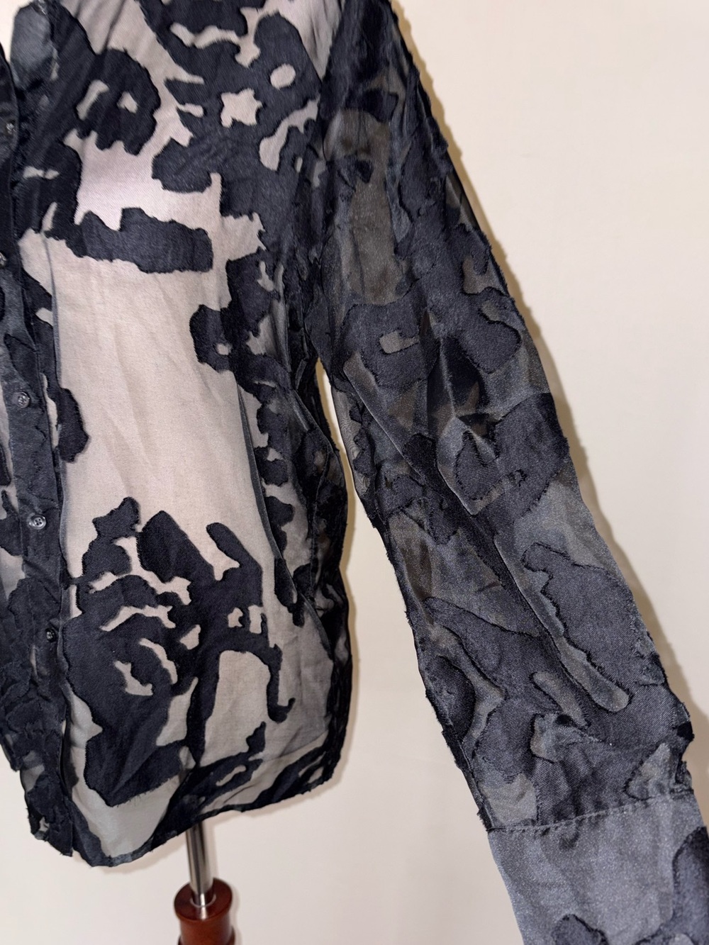 Zara Sheer Black Burnout Lace Oversized Button-Down Blouse Size S - Picture 5 of 7